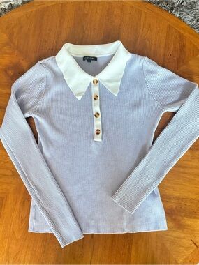 Papermoon White Collar periwinkle  Rib Knit Top